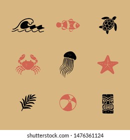 Vintage Tropical Icons - Set of 9 tropical hand drawn illustrations in a timeless style. Each icon has a rough, vintage texture. Use them for logos, t-shirt designs, posters and more!
