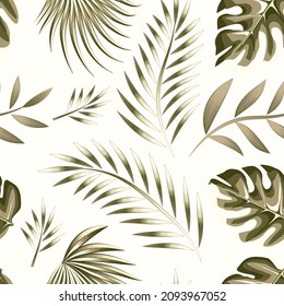 vintage tropical leaves composition seamless pattern with monstera fern and plant foliage on white background. Trendy vector pattern. Template for print textile and wallpaper. Nature ornament. summer