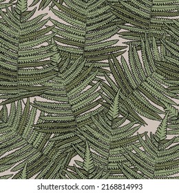 Vintage tropical pattern with fern on beige background