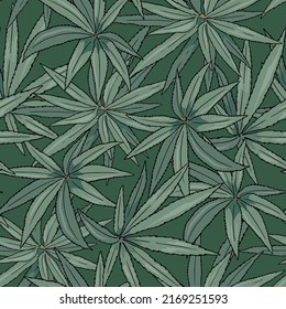 Vintage tropical pattern with and long leaves on green background