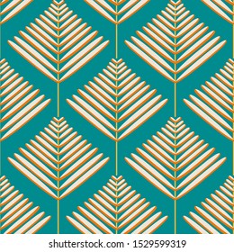 Vintage tropical pattern on green background. Palm leaves seamless botanical wallpaper. Modern design for fabric, textile print, wrapping paper. Vector illustration