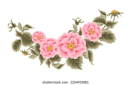 Vintage Tropical Rose, Peony Flower Bunch, Bouquet Vector Illustration Clipart Arrangement for Wedding Invitation, Greeting Card Decoration, Aesthetic Nature Crafts, Art and Creative Projects