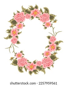 Vintage Tropical Rose, Peony Flower Bunch, Wreath and Frame Vector Illustration Clipart Arrangement for Wedding Invitation, Greeting Card Decoration, Aesthetic Nature Crafts, Art and Creative Projects