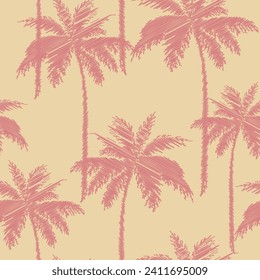 Vintage tropical seamless pattern with hand drawn scribble palm tree