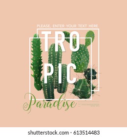Vintage Tropical Summer Cactus Graphic Design for T shirt, Fashion, Prints in Vector