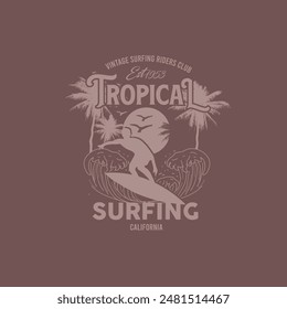 Vintage tropical surfing beach summer graphic tee