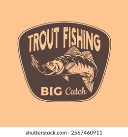 Vintage Trout Fishing Emblem with Big Catch Lettering Design