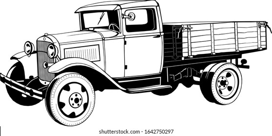vintage truck with 1920s body, monogram, black graphics