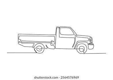 vintage truck in continuous one line drawing. Single line draw of old truck illustration. Editable vector.  