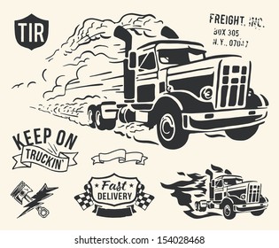 Vintage truck delivery theme on off white background.