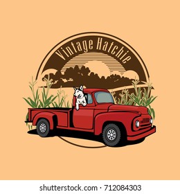 Vintage Truck Farmer  And Dog In The Corns Field Illustration