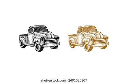 vintage truck sketch ink for poster, business card, cover book, collection art, art print. vector