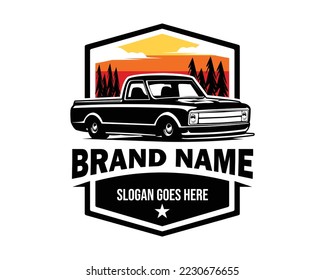 vintage truck transport logo vector design isolated on white background showing from side. vector illustration available in eps 10.