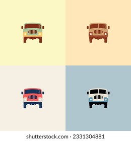 Vintage trucks. Front view. Simple illustrations