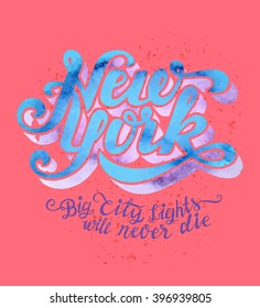 Vintage t-shirt or cover print design of New York lettering. Custom type design typographic composition. Wall decor art poster. NY apparel.
