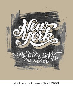 Vintage t-shirt or cover print design of New York lettering. Custom type design typographic composition. Wall decor art poster. NY apparel.
