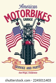 Vintage T-shirt Design of American Motorbikes Garage