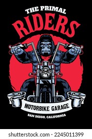 Vintage T-shirt Design of Gorilla Biker Mascot