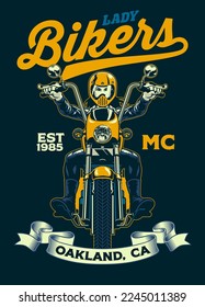 Vintage T-shirt design of Lady Biker of Motorcycle Club