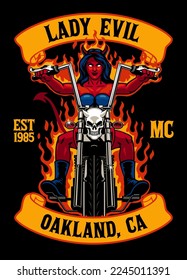 Diseño de camisetas de época de la motociclista Lady Evil