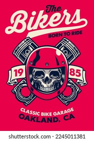 Vintage T-shirt design of Skull Biker Garage