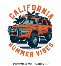 Vintage T-shirt design with SUV car for surfing
