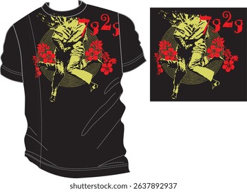 Vintage T-Shirt with Figure and Floral Design