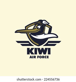 Vintage t-shirt funny apparel fashion design 'Kiwi Air Force', vector illustration on light background