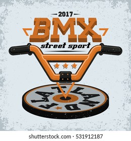 Vintage t-shirt graphic design,  grange print stamp, creative bmx freestyler typography emblem, sports logo, Vector