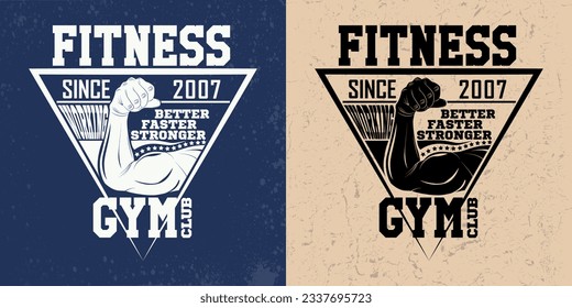 Vintage t-shirt graphic designs,  grange print stamps, fitness typography emblems,  gym sports logo Creative design, Vector