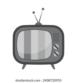 Vintage tube TV with stripes on the screen. Black and white retro icon, illustration, vector