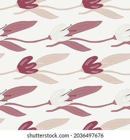 Vintage tulip seamless pattern on white background. Nature wallpaper. For fabric design, textile print, wrapping, cover. Retro vector illustration.