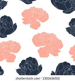 Vintage tulips seamless pattern in trendy colors. Great for wedding invitations, birthday, valentine's, save the date and greeting cards. Engraved décor element.