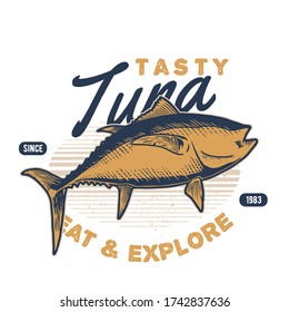 vintage tuna handdraw style seafood