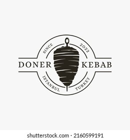 Vintage Turkish food, Doner kebab logo vector on white background