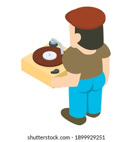 Vintage turntable icon. Isometric illustration of vintage turntable vector icon for web