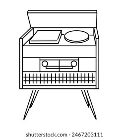 tocadiscos vintage en estilo lineal en el Vector. objeto dispositivo herramienta icono para el diseño de póster de pegatinas de logotipo