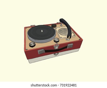 Vintage turntable. Record player vinyl record. sketch vector.