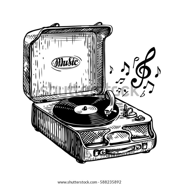 Vintage Turntable Record Player Vinyl Record Stock Vector (Royalty Free