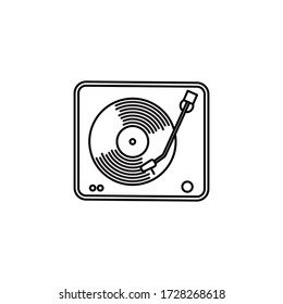 Vintage turntable vector line icon. Vinyl recordings and home electronics outline symbol.