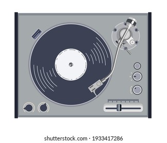 Vintage turntable vinyl record player on white background. Vector illustration.