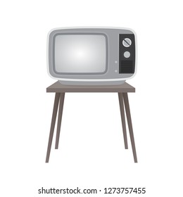Vintage TV, Analog TV, Television Vector, Retro Television, Living Room Stand, Wood Stand, Wood Table Isolated Vector Illustration