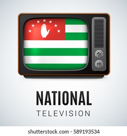 Vintage TV and Flag of Abkhazian as Symbol National Television. Tele Receiver with Abkhazian flag