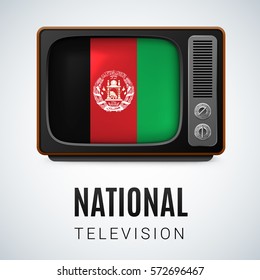 Vintage TV and Flag of Afghanistan as Symbol National Television. Tele Receiver with Afghan flag