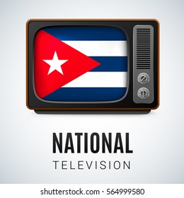 Vintage TV and Flag of Cuba as Symbol National Television. Button with Cuban flag
