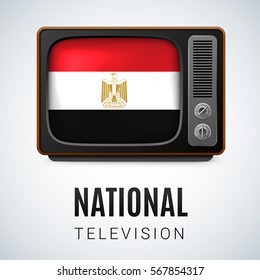 Vintage TV and Flag of Egypt as Symbol National Television. Button with Egyptian flag