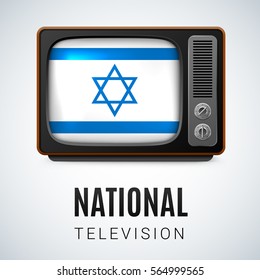 Vintage TV and Flag of Israel as Symbol National Television. Button with Israeli flag