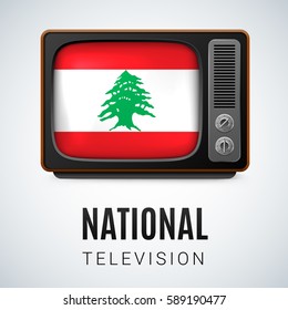 Vintage TV and Flag of Lebanese Republic as Symbol National Television. Tele Receiver with flag design