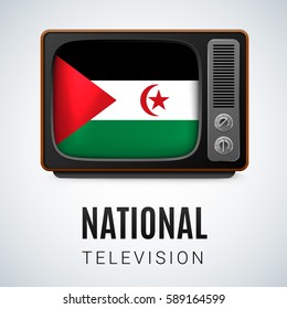 Vintage TV and Flag of Sahrawi Arab Democratic Republic as Symbol National Television. Tele Receiver with flag design