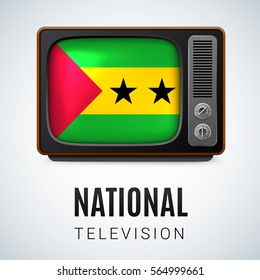 Vintage TV and Flag of Sao Tome and Principe as Symbol National Television. Button with flag design